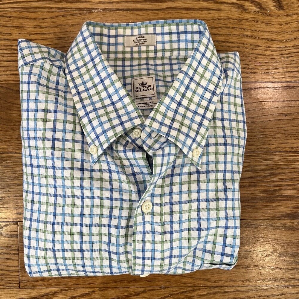Peter Millar Mens Button Down Shirt Multicolor Plaid Long Sleeve Pocket Cotton L - Picture 15 of 16